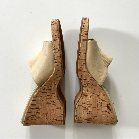 Vintage Retro Madison & Max Genuine Leather Ivory Cork Square Toe Wedge Sandal - Picture 6 of 11